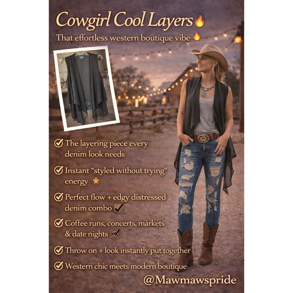 COWGIRL COOL EDGY LAYERING PIECE Simply Vera‎ Vera Wang Vest Open Front S S/M